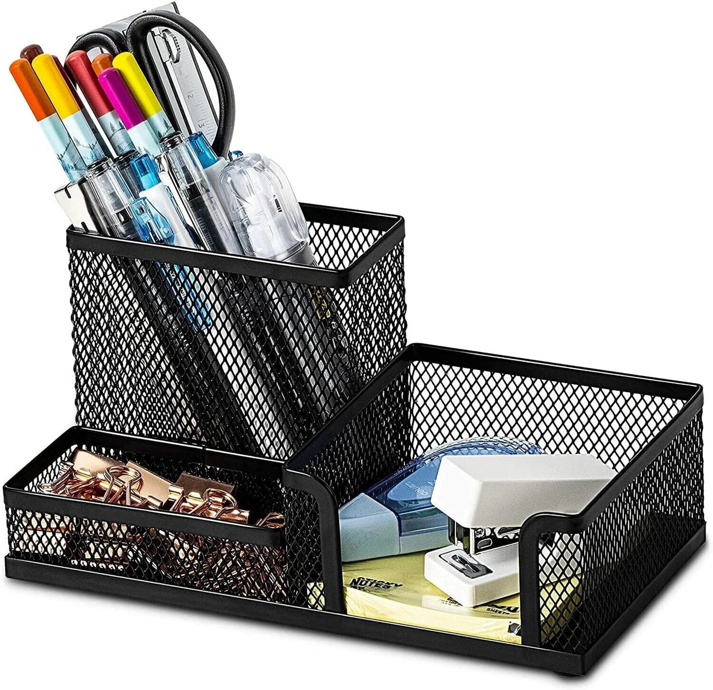 3 Compartments Metal Pen Stand (Black)