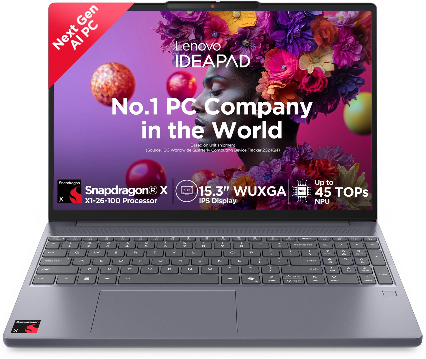 Lenovo IdeaPad Slim 3 with 1Yr ADP Snapdragon X - (16 GB/1 TB SSD/Windows 11 Home) 15Q8X10 Thin and Light Laptop (15.3 inch, Luna Grey, 1.55 kg, With MS Office)