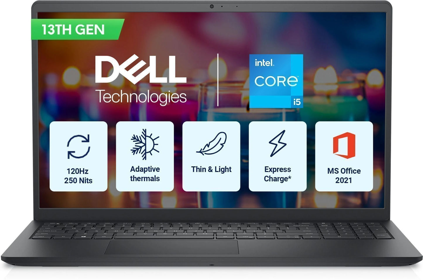Dell DC 15250 Thin & Light Laptop, 13th Gen Intel Core i5-1334U Processor, 8GB, 512GB SSD, 15.6" (39.62cm) FHD Display, Standard Keyboard, Win 11+MSO'24  Carbon Black, 1.62kg