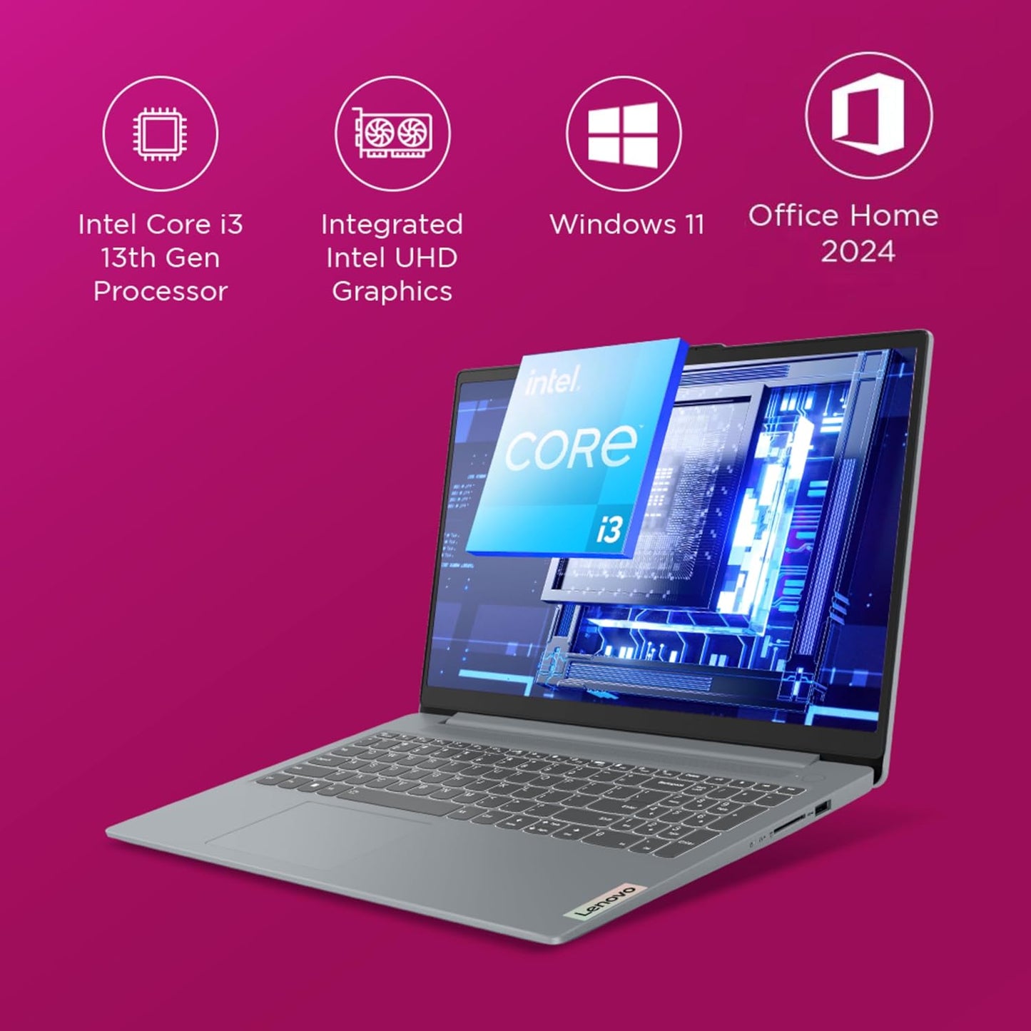 Lenovo IdeaPad Slim 3, Intel Core i3 13th Gen 1315U, 8GB RAM, 512GB SSD, FHD 15.6"(39.6cm), Windows 11, Office 2024, Grey, 1.6Kg,